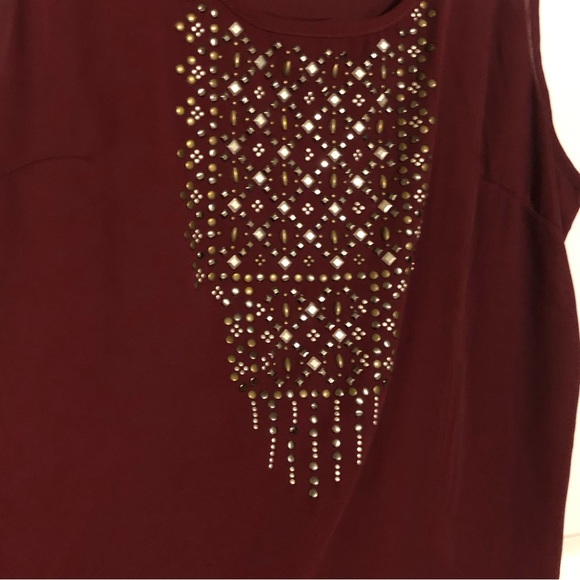 Studio Y Sleeveless Sheer Top Maroon With Bronze & Silver Embellishment Size XXL - Picture 3 of 7